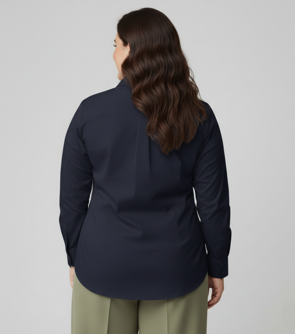 Camisa Social Tricoline Feminina Plus Size | Caimento Executivo, Elegância e Conforto