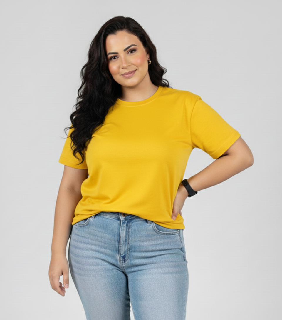 T-Shirt Feminina Plus Size Algodão Premium | Caimento Exclusivo e Conforto Inclusivo