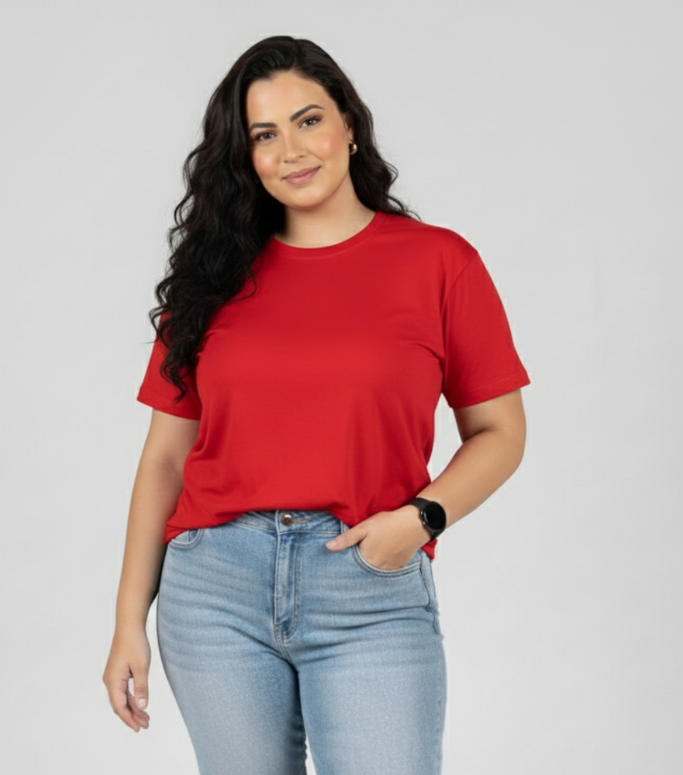 T-Shirt Feminina Plus Size Algodão Premium | Caimento Exclusivo e Conforto Inclusivo