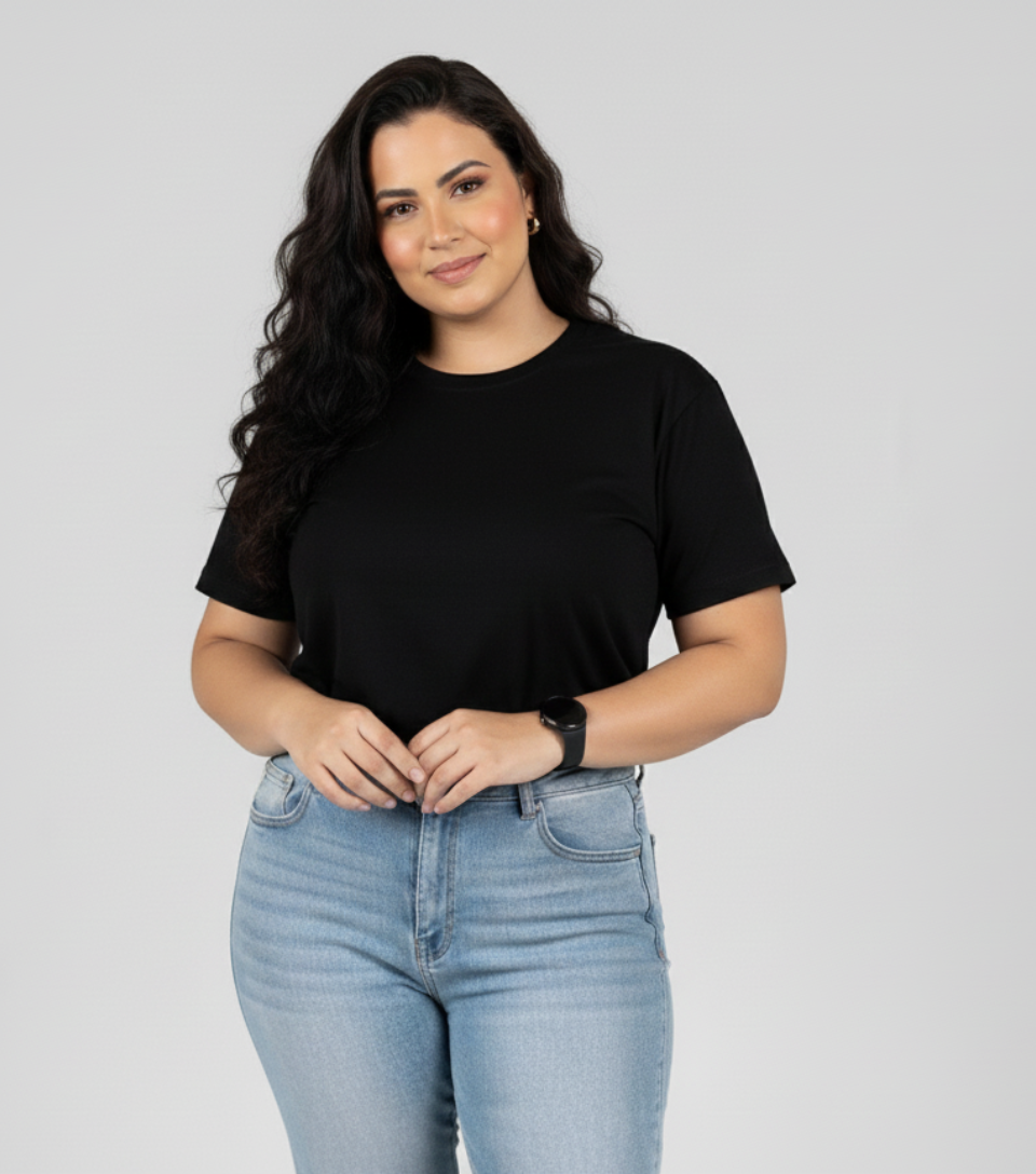T-Shirt Feminina Plus Size Algodão Premium | Caimento Exclusivo e Conforto Inclusivo