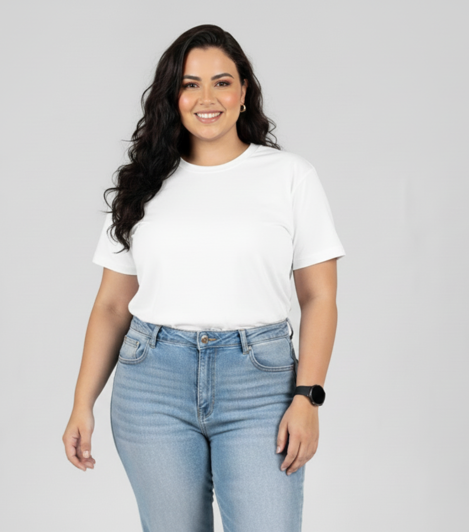 T-Shirt Feminina Plus Size Algodão Premium | Caimento Exclusivo e Conforto Inclusivo
