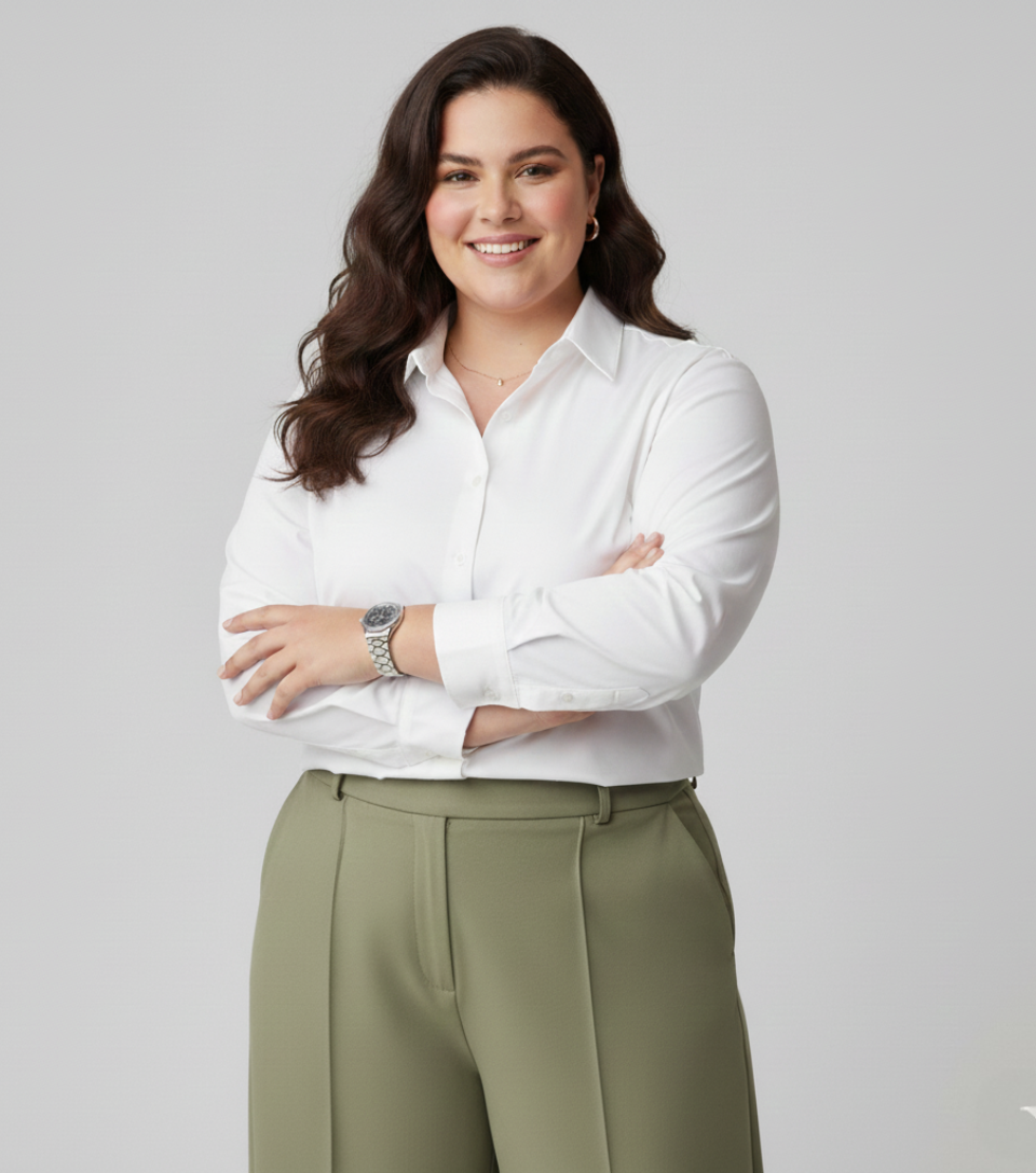 Camisa Social Tricoline Feminina Plus Size | Caimento Executivo, Elegância e Conforto