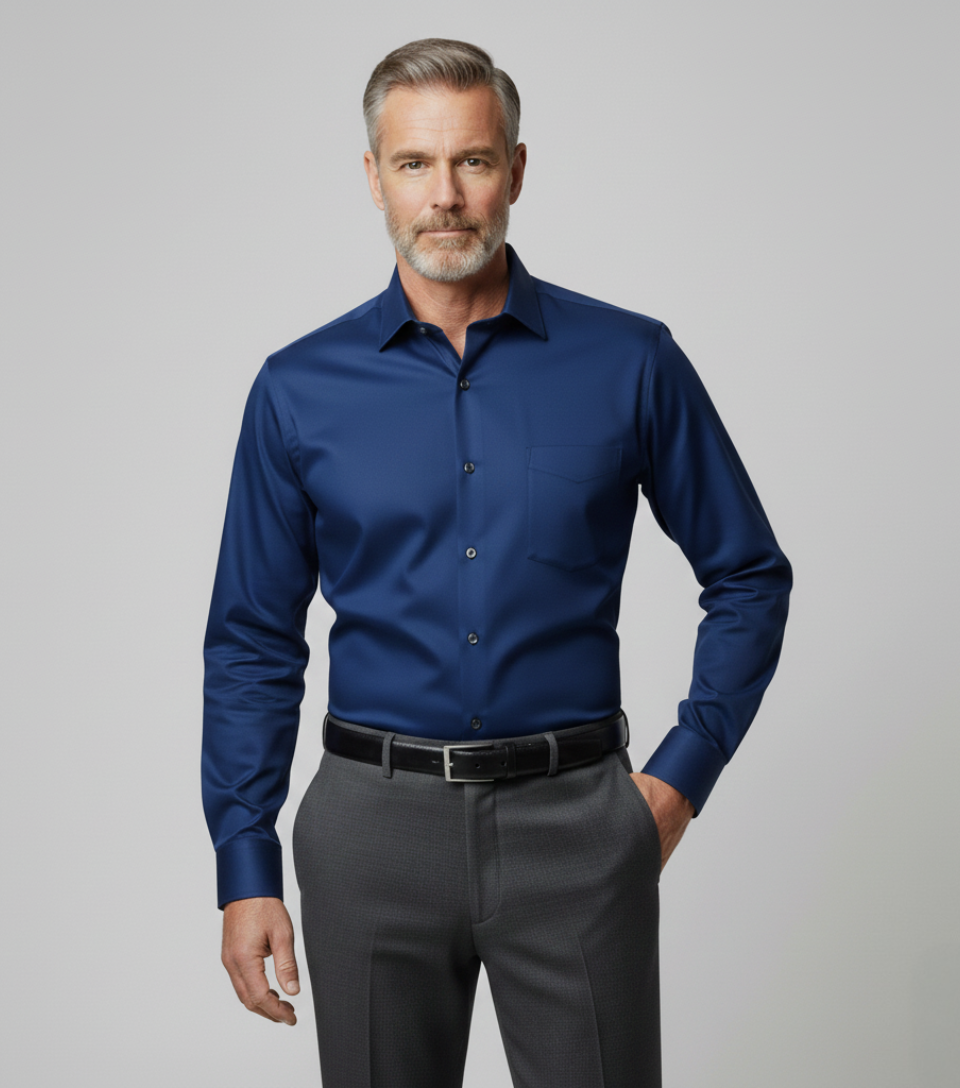 Camisa Social Tricoline Masculina | Elastano, Caimento Executivo e Bolso Estratégico