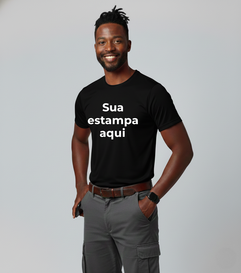Camiseta Poliéster para Sublimação "Sua Estampa Aqui" | Cores Vivas e Personalização Ilimitada