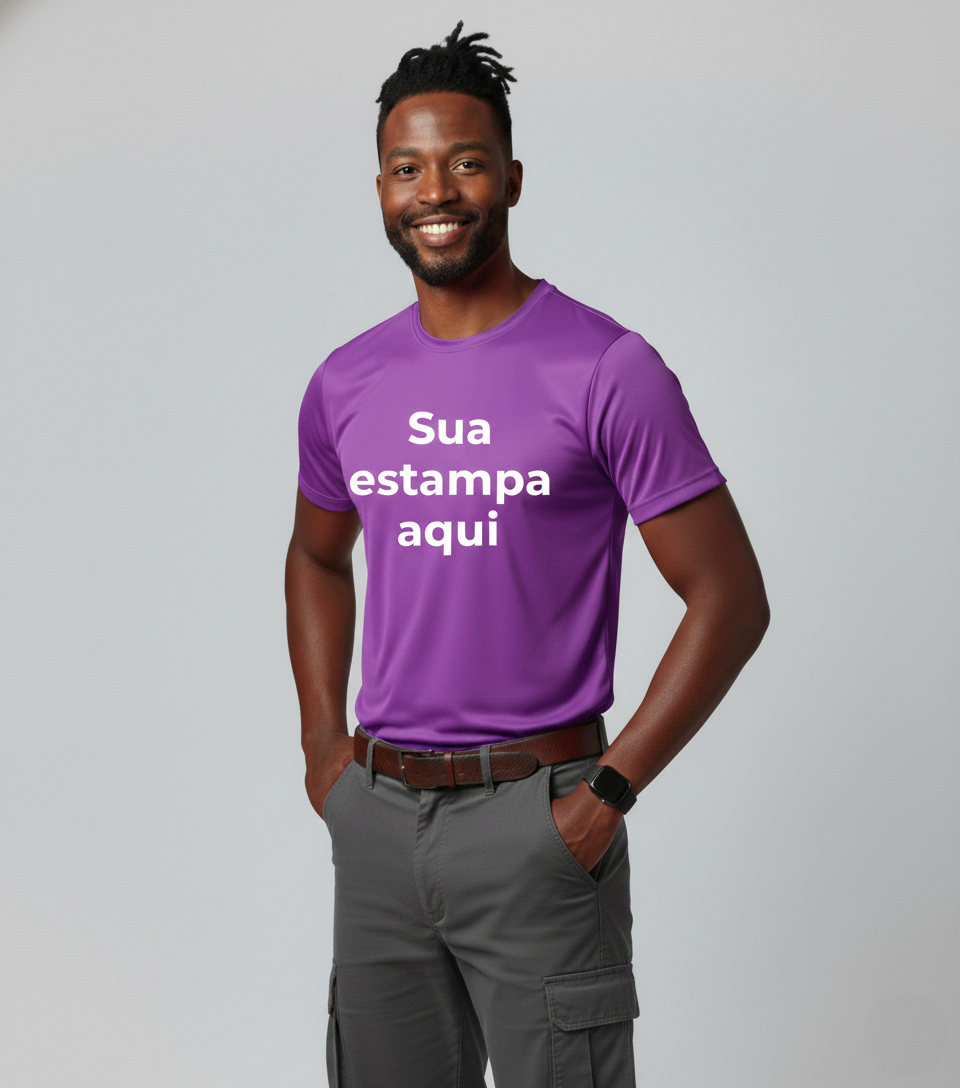 Camiseta Poliéster para Sublimação "Sua Estampa Aqui" | Cores Vivas e Personalização Ilimitada