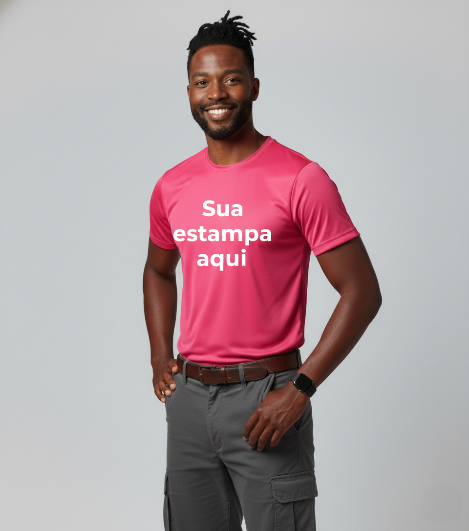 Camiseta Poliéster para Sublimação "Sua Estampa Aqui" | Cores Vivas e Personalização Ilimitada