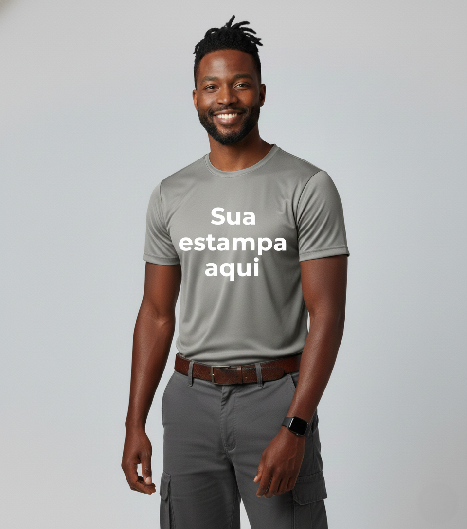 Camiseta Poliéster para Sublimação "Sua Estampa Aqui" | Cores Vivas e Personalização Ilimitada