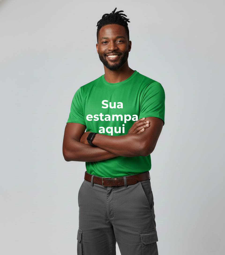 Camiseta Poliéster para Sublimação "Sua Estampa Aqui" | Cores Vivas e Personalização Ilimitada