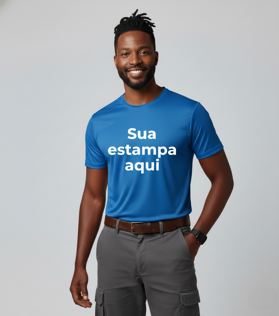 Camiseta Poliéster para Sublimação "Sua Estampa Aqui" | Cores Vivas e Personalização Ilimitada