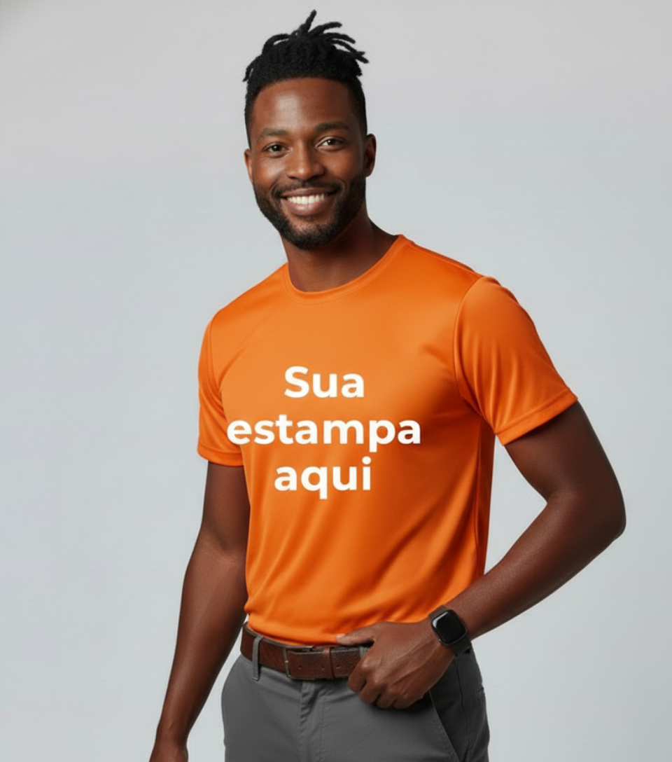 Camiseta Poliéster para Sublimação "Sua Estampa Aqui" | Cores Vivas e Personalização Ilimitada
