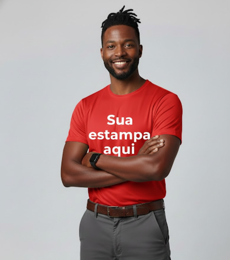Camiseta Poliéster para Sublimação "Sua Estampa Aqui" | Cores Vivas e Personalização Ilimitada