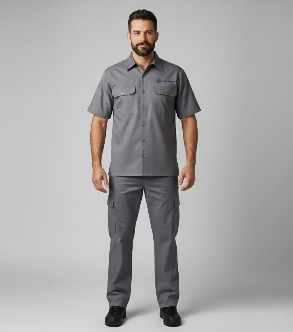 Conjunto Uniforme Profissional de Brim Padrão | Custo-Benefício e Estampagem Otimizada B2B